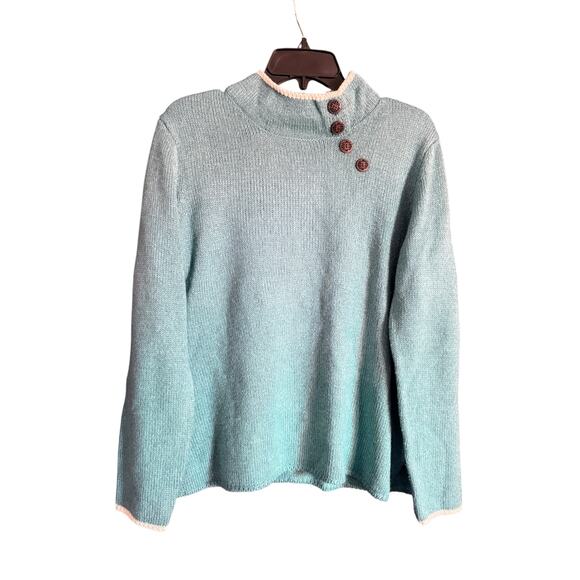 Beautiful Turquoise Appleseed’s Sweater with Wooden Button Accents Size Large - Picture 2 of 7